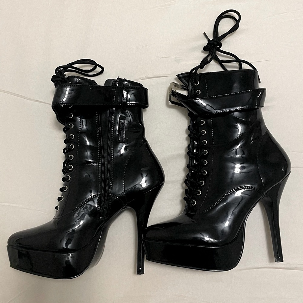 Indulge by Pleaser high heel black pleather goth kink fetish dance lace up boots